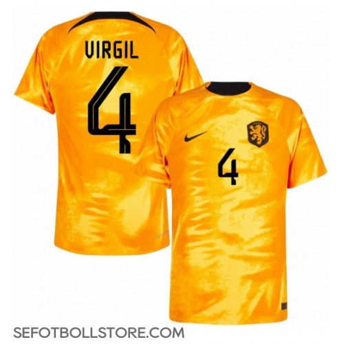Nederländerna Virgil van Dijk #4 Replika Hemmatröja VM 2022 Kortärmad